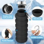 Collapsible Water Bottles,16oz Capacity Portable Reusable Silicone Water Bottle,Leak-proof,with buckle,foldable storage,Lightweight Durable for Fitness,Cycling,Sports,Camping,Hiking (Black+Black) - Image 5