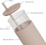 SANDJEST Glass Tumbler with Straw and Lid, Glass Water Bottle with Silicone Sleeve 20oz, Smoothie, Iced Coffee Cup, Gifts for Women Teen Girls Birthday Christmas (Light Brown) - Image 3