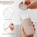 SANDJEST Glass Tumbler with Straw and Lid, Glass Water Bottle with Silicone Sleeve 20oz, Smoothie, Iced Coffee Cup, Gifts for Women Teen Girls Birthday Christmas (Light Brown) - Image 4