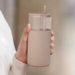 SANDJEST Glass Tumbler with Straw and Lid, Glass Water Bottle with Silicone Sleeve 20oz, Smoothie, Iced Coffee Cup, Gifts for Women Teen Girls Birthday Christmas (Light Brown) - Image 7