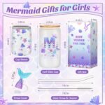 Birthday Gifts for 4 5 6 7 8 9 10 11 12 Year Old Girls Monogrammed Initial Glass Cups,16oz Glass Cups with lid and straw, Personlized Valentine Mermaid Gifts for Kids Girls Purple M - Image 3