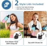 Volhoply 32 oz Water Bottles Bulk 2 Pack with Straw Lid & Spout Lid,Insulated Sports Water Bottle,Double Wall Vacuum Stainless Steel Cups,Leakproof Wide Mouth Metal Flask for Travel(Assorted,2) - Image 3