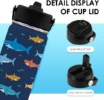 Shark Gift for Kids - 16oz Kids Water Bottle with Straw Lid, Stainless Steel Insulated Tumbler, Leak Proof, BPA - Free, Sport Bottles for School, Travel, Sea Fishes Children Birthday Gift Cup (1pc) - Image 5