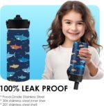Shark Gift for Kids - 16oz Kids Water Bottle with Straw Lid, Stainless Steel Insulated Tumbler, Leak Proof, BPA - Free, Sport Bottles for School, Travel, Sea Fishes Children Birthday Gift Cup (1pc) - Image 6