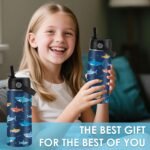 Shark Gift for Kids - 16oz Kids Water Bottle with Straw Lid, Stainless Steel Insulated Tumbler, Leak Proof, BPA - Free, Sport Bottles for School, Travel, Sea Fishes Children Birthday Gift Cup (1pc) - Image 9