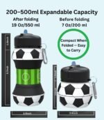 Kids Water Bottle 18oz Collapsible Silicone Soccerball Degine BPA Free, Food Grade, Leak Proof, Sports Bottle with Carabiner Clip, Gift for Hiking, Gym, School, Sports & Travel - Image 7