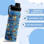 Truck Gifts for Boys, 18 oz Stainless Steel Water Bottles with 2 Lids, Insulated Water Bottle with Straw, Truck Cups for Travel Sports Outdoor, Birthday Christmas Gifts for Boys Truck Lovers - Image 4