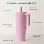 REDUCE Chiller Vacuum Insulated 40 oz Tumbler with Spill-Proof Silicone Straw - Sustainable Tritan Lid with Water Intake Markers - Soft Sit Base Travel Mug - Dishwasher Safe - Cosmetic Pink - Image 4