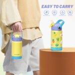 Kids Insulated Water Bottle, 12 oz BPA-FREE Double Wall Vacuum Tumbler 18/8 Stainless Steel Leak Proof Kids Cups with Straw for School Travel Boys Girls (Yellow) - Image 5