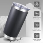 20 oz Tumblers Bulk Stainless Steel Tumbler with Lid Double Wall Vacuum Insulated Coffee Mug 20oz Powder Coated Cup for Hot and Cold Drinks, Black, 6 pack - Image 5
