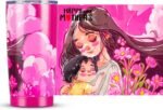 20oz Mom Tumbler Insulated Thermal Coffee Cup - Portable Travel Mug with Cute Cartoon Patterns, Leak-Proof for Mom, Great Mother’s Day Gift for Daily Use Office Outdoor(Pink) - Image 3