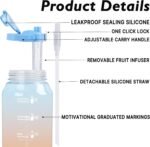 64oz Sports Water Bottle with Fruit Infuser, 2 in 1 Straw and Chug Motivational Water Bottle with Time Marker, Half Gallon Large Water Jug with Handle for Travel Fitness Gym Outdoor (Blue) - Image 3