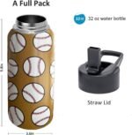 32oz Baseball Water Bottle Insulated Vacuum Stainless Steel Tumbler Travel Mugs With Straw for Sport Game,Baseball Accessories - Image 3