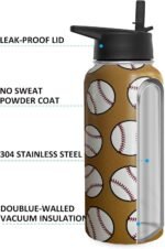 32oz Baseball Water Bottle Insulated Vacuum Stainless Steel Tumbler Travel Mugs With Straw for Sport Game,Baseball Accessories - Image 4