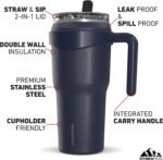 Hydrapeak Roadster 40oz Stainless Steel Tumbler Double Wall Vacuum Insulated Water Bottle With Handle And 2 in 1 Straw Lid (Navy) - Image 3