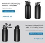 VEGOND 32 oz Insulated Water Bottle Stainless Steel Metal Water Bottles with Leak Proof Straw Lid & Spout Lid, Wide Mouth Double Walled Vacuum Travel Sports Bottle, Black - Image 6