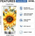Sunflower Tumbler 20oz - Floral Stainless Steel Insulated Cup with Lid & Straw | Holiday Gifts for Women, Her, Mom, Teacher | Double Wall Vacuum for Coffee| Christmas, Birthday, Office, Travel - Image 3