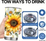 Sunflower Tumbler 20oz - Floral Stainless Steel Insulated Cup with Lid & Straw | Holiday Gifts for Women, Her, Mom, Teacher | Double Wall Vacuum for Coffee| Christmas, Birthday, Office, Travel - Image 4
