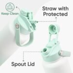 24 oz Insulated Water Bottle, 2-in-1 Lid, Straw & Spout with Protected, Leak Proof, Keep Cold 24H, Cup Holder Fit, Stainless Steel, Metal, Reusable, for Travel, Gym and School, 2 Lids, Iced Mint - Image 3