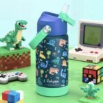 rockpapa 14 oz Kids Insulated Water Bottle，Stainless Steel Toddler Cups with Straws, BPA Free, Leak-Proof, Kids Water Bottle for School Boys& Girls (Blue Dinosaur) - Image 3