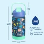 rockpapa 14 oz Kids Insulated Water Bottle，Stainless Steel Toddler Cups with Straws, BPA Free, Leak-Proof, Kids Water Bottle for School Boys& Girls (Blue Dinosaur) - Image 7