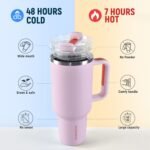 40oz Insulated Tumbler with Handle and Straw Lid, Stainless Steel Travel Mug - 12H Hot & 48H Cold, Fit in Cup Holder, for Travel, Gym, Office, Car, Outdoors - Gifts for Women and Men (Pink) - Image 3