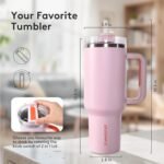 40oz Insulated Tumbler with Handle and Straw Lid, Stainless Steel Travel Mug - 12H Hot & 48H Cold, Fit in Cup Holder, for Travel, Gym, Office, Car, Outdoors - Gifts for Women and Men (Pink) - Image 4