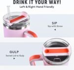 40oz Insulated Tumbler with Handle and Straw Lid, Stainless Steel Travel Mug - 12H Hot & 48H Cold, Fit in Cup Holder, for Travel, Gym, Office, Car, Outdoors - Gifts for Women and Men (Pink) - Image 5