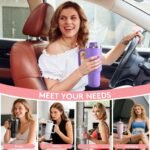 40oz Insulated Tumbler with Handle and Straw Lid, Stainless Steel Travel Mug - 12H Hot & 48H Cold, Fit in Cup Holder, for Travel, Gym, Office, Car, Outdoors - Gifts for Women and Men (Pink) - Image 6