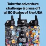 LET'S WANDER 50 States Water Bottle with Waterproof Stickers - 32oz Leakproof Insulated Stainless Steel with Straw - States of the USA Gift Bottle (Black) - Image 5