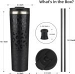 BJPKPK 34oz Insulated Tumbler With lid And Straw Stainless Steel Tumblers Travel Coffee Mug Reusable Thermal Cup,Black Leopard - Image 3
