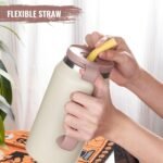 50oz Water Bottle, Leak Proof Tumbler with Lid and Straw, Cover Cap, Stainlees Steel Travel Mug for Hot/Iced Water, Tea or Coffee, BPA-Free, Gifts for Women & Men, Khaki - Image 5