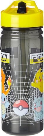 Pokemon Plastic Drinking BPA Free Water Bottle with Removable Straw, Pikachu Print, Leakproof Lid, Reusable, Lightweight, Durable Perfect for Kids & Adults-600ml, Multi, One Size - Image 3