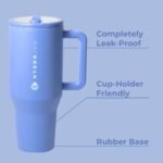 HydroJug Traveler - 32 oz Water Bottle with Handle & Flip Straw - Fits in Cup Holder, Leak Resistant Tumbler-Reusable Insulated Stainless Steel & Rubber Base - Gifts for Women & Men, Light Blue - Image 3