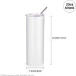 PYD Life 2 PCS Sublimation Blanks Skinny Tumbler White 20 OZ Straight Double Wall Stainless Steel Cups with Metal Straw for Tumbler Heat Press Machine Printing - Image 3