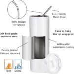 PYD Life 2 PCS Sublimation Blanks Skinny Tumbler White 20 OZ Straight Double Wall Stainless Steel Cups with Metal Straw for Tumbler Heat Press Machine Printing - Image 4