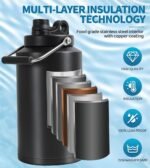 Insulated Water Bottle, 2 Pack, 1 Gallon Jug with Handle, 128 oz Stainless Steel Large Water Bottle Wide Mouth Double Vacuum for Hot & Cold Drinks, Black - Image 4