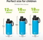 Kids Water Bottle with Spout Lid-12 oz Small Insulated Sports Water Bottle for School-Reuasble Stainless Steel Vacuum Travle Leak Proof Water Flask (Sky Blue) - Image 4