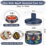 12oz Insulated Vacuum Food Jar with Buckle Lid Wide Mouth Soup Thermo for Hot Food Kids Leakproof Stainless Steel Lunch Container (Blue-Dinosaur) - Image 4