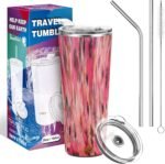 THILY Vacuum Insulated Stainless Steel Tumbler Travel Mug 26 oz Coffee Cup with 2 Lids and Straws, Splash Proof, Reusable, Keep Iced Drinks Cold, Watercolor Flower - Image 6