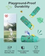 Kids Water Bottle 14oz with Silicone Straw Lid - Insulated Toddler Water Bottle Stainless Steel Keeps Cold 24H, Leak Proof & Birds Prints Design | Custom Name Tag for School, Daycare, Travel - Image 4