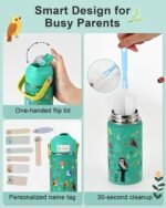 Kids Water Bottle 14oz with Silicone Straw Lid - Insulated Toddler Water Bottle Stainless Steel Keeps Cold 24H, Leak Proof & Birds Prints Design | Custom Name Tag for School, Daycare, Travel - Image 5