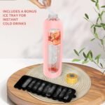 Glass Water Bottles 32 oz - Motivational Drinking Glass Water Bottle with Silicone Sleeve, Straw & 2 Bamboo Lids - 1 Liter Clear Borosilicate Daily Intake Tumbler with Time Marker - Pink - Image 5