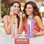 Glass Water Bottles 32 oz - Motivational Drinking Glass Water Bottle with Silicone Sleeve, Straw & 2 Bamboo Lids - 1 Liter Clear Borosilicate Daily Intake Tumbler with Time Marker - Pink - Image 6