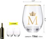Personalized Initial Gifts Letter M 15 Ounce Wine Glass Tumbler Wedding Bridesmaid Birthday Graduation Gift for Men Women Monogrammed Gift Cup (M) - Image 3