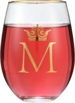 Personalized Initial Gifts Letter M 15 Ounce Wine Glass Tumbler Wedding Bridesmaid Birthday Graduation Gift for Men Women Monogrammed Gift Cup (M) - Image 4