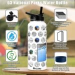40 oz National Parks Water Bottle with Stickers,Insulated Stainless Steel Water Bottle with 2 Lids,Straws,Silicone Boot,Waterproof Stickers,Travel Vacuum Sealed Metal Bottle,Leak Proof (White) - Image 3