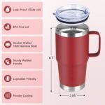 20oz Tumbler with Lid, Stainless Steel Tumbler with Handle, Metal Insulated Travel Coffee Mug with Handle, Double Wall Vacuum Spill Proof Tumbler Cup, Red 1 Pack - Image 3