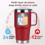 20oz Tumbler with Lid, Stainless Steel Tumbler with Handle, Metal Insulated Travel Coffee Mug with Handle, Double Wall Vacuum Spill Proof Tumbler Cup, Red 1 Pack - Image 4