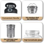 34oz Glass Water Bottle with Leak-Proof Lid, Protective Sleeve, Stainless Steel Tea Strainer, BPA-Free Borosilicate Glass Tea Bottle for Hot & Cold Drinks, Coffee, Tea, Water, Gym, Office - Image 7